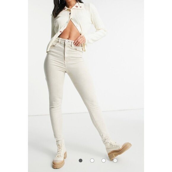 stradivarius beige Stone jeans skinny super high waist Rise 2 Xs - Picture 1 of 5